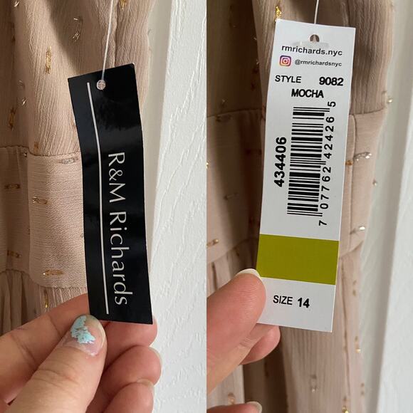 NWT R&M Richards Size 14 Halterneck Gown A-Line Dress Mocha Metallic Thigh Split - Picture 8 of 12